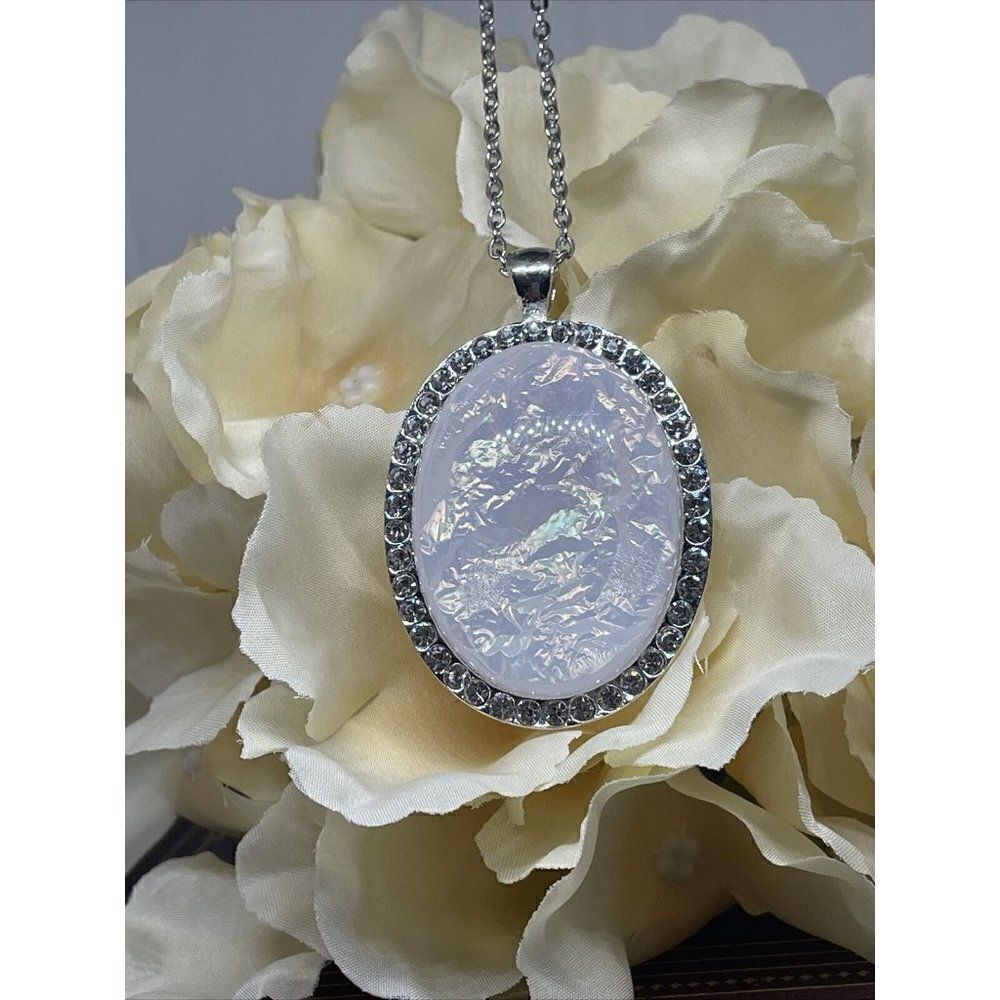 Christmas Party Fancy Large Opal Silver Crystal Necklace Statement Wedding